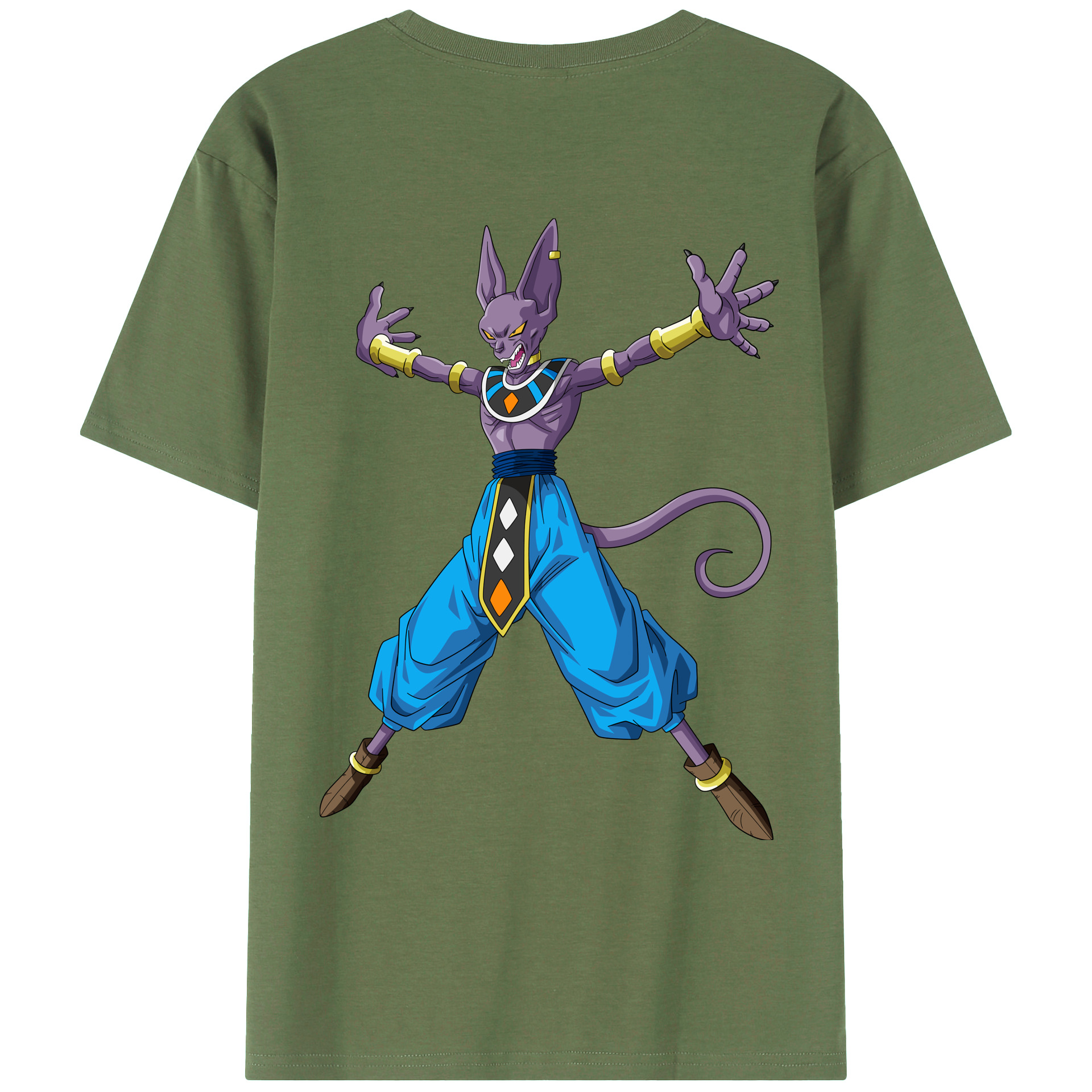 （画像用） ドラゴンボール ビルス 破壊神ビルス DRAGON BALL Beerus Birusu 綿100％ メンズ半袖Tシャツ（バックプリント） 通気性